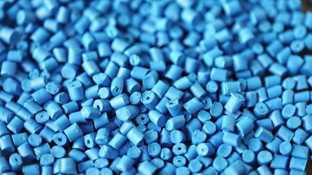 blue plastic granules. polymer pellets