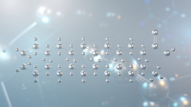 lignoceric acid molecular structure, 3d model molecule, saturated fatty acid, structural chemical formula view from a microscope