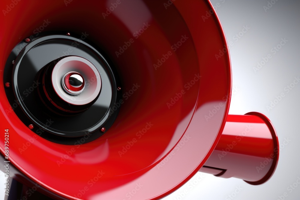 Poster a close-up view of a red speaker on a clean white background. this image can be used for various pur