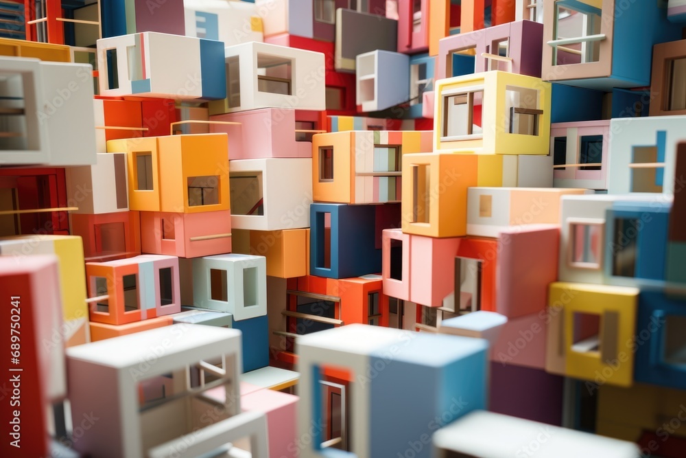 Poster A room filled with lots of different colored boxes. Versatile image suitable for various creative projects