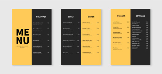 Elegant restaurant menu design template. Food and drink menu flyer layout design. Vector illustration