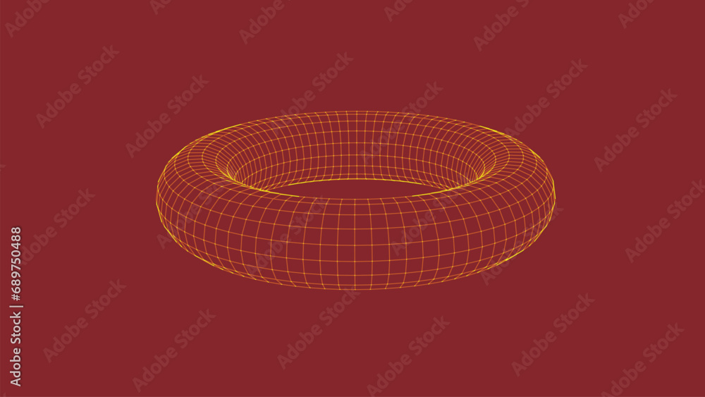 Poster circle low poly line geometric shape round figure. ring shape, frame. a torus made of mesh and dots 