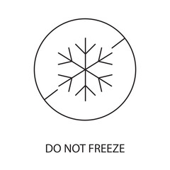 Do not freeze vector line icon for food packaging, illustration of a snowflake in a crossed out circle.