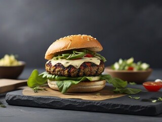 hamburger on a wooden background