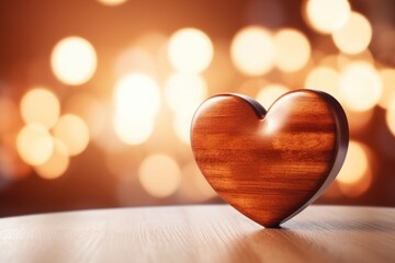 Fototapeta premium A wooden heart sitting on top of a table. Can be used as a symbol of love or as a decorative piece for various occasions