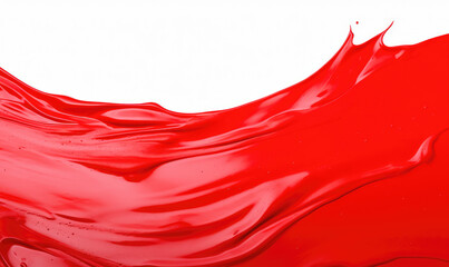 Vivid red paint smear with a glossy texture, creating a dynamic and fluid art impression.