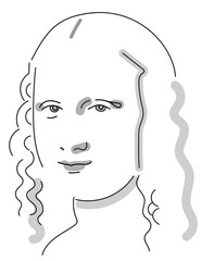 Linien vektor Skizze mona lisa minimalistisch.  la Gioconda, Porträt einer lächelnden jungen Italienerin, in schwarz weiß