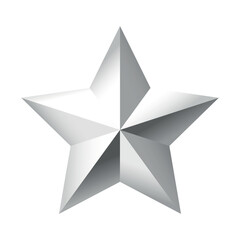 Silver Christmas 3d Star metal glossy bright shine five angle star shape isolated on white Background. Icon for holiday design element.