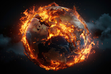 Burning planet earth after global disaster