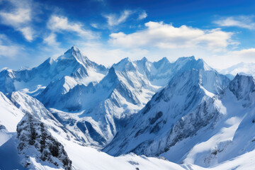 Obraz premium Landscape with a mountain snowy valley against a blue sky