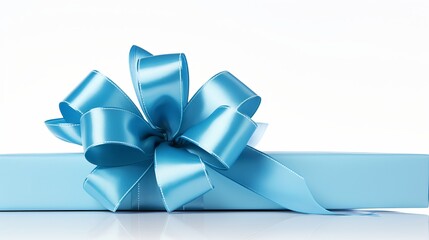 Blue ribbon bow on left for birthday or christmas banner, isolated on white background
