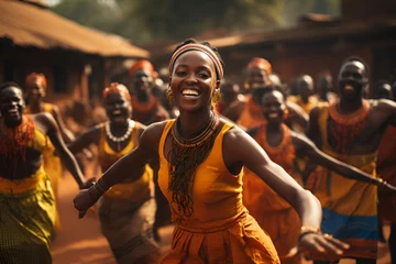 Sierkussen African women and men are dancing a traditional dance of Africa, black history month © Alina