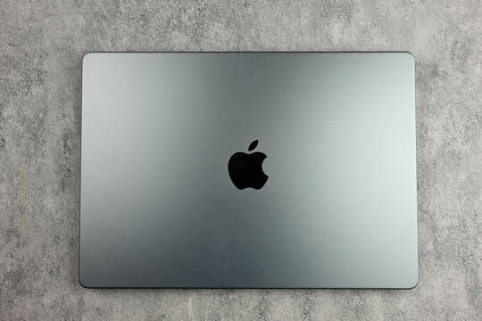 Bangkok, Thailand - December 5, 2023 : New MacBook Pro in 2023, Apple MacBook Pro M3 Max high tech laptop and modern design, Space Black colour and a dazzling new look