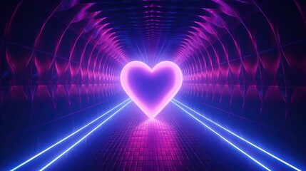 Heart shaped tunnel glowing beautiful neon waves
