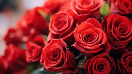 Obraz premium Beautiful bright red rose close-up opening Spa ideas, weddings, birthdays, Valentine's Day, Mother's Day, concepts.