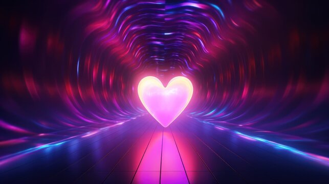 Heart shaped tunnel glowing beautiful neon waves