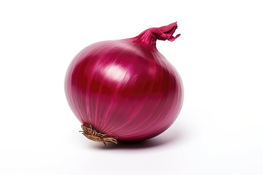 Vibrant red onion with smooth layers and a sheen, isolated on a white background.