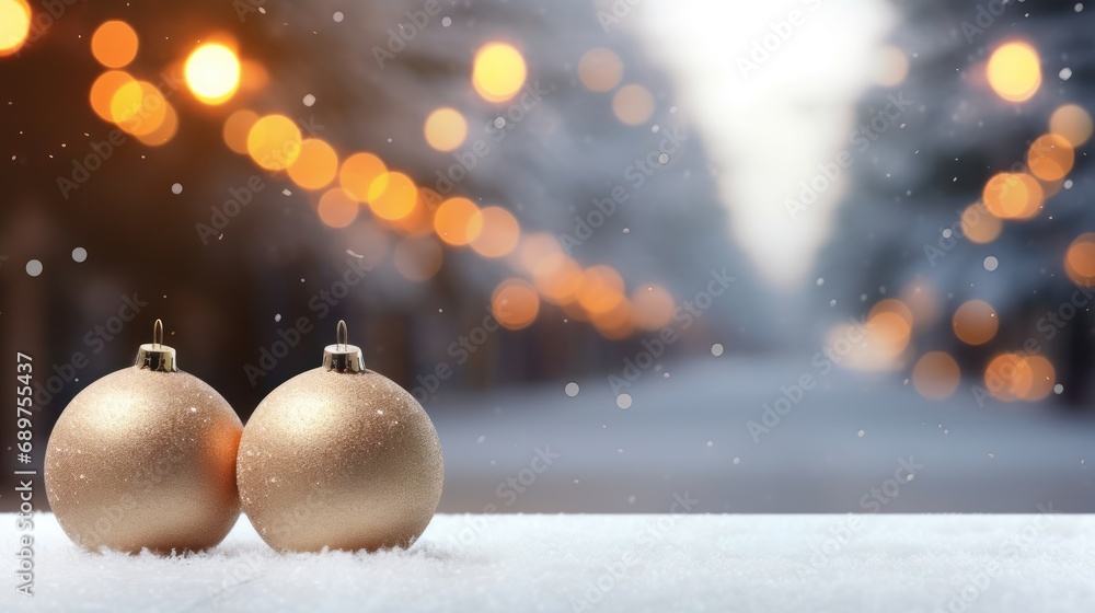 Poster christmas decorations on bokeh background. new year concept. copy space. with a blurred background