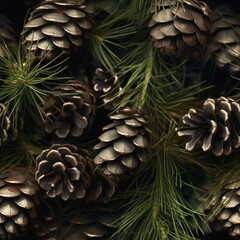 Macro Pinecones and Pine Needles of an Evergreen Tree