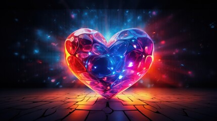 Heart shaped tunnel glowing beautiful neon waves