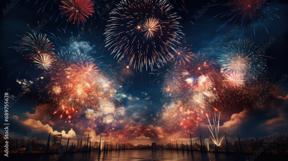 Aufkleber 2024 new year's display with fireworks happy new year. happy new year