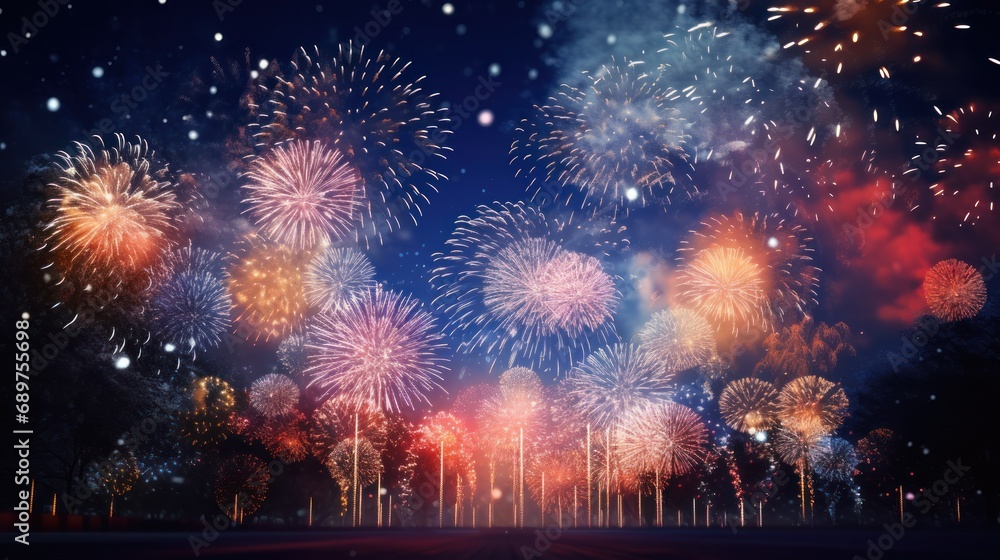 Poster 2024 new year's display with fireworks happy new year. happy new year