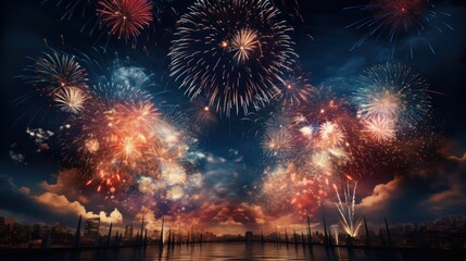 2024 New Year's display with fireworks Happy New Year. Happy New Year