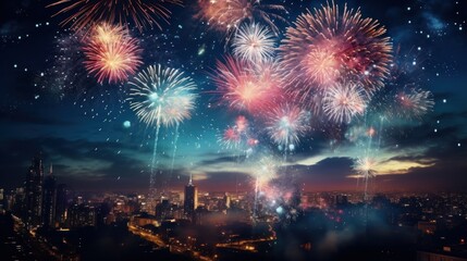 2024 New Year's display with fireworks Happy New Year. Happy New Year