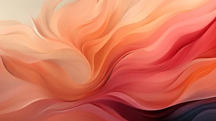 Fotobehang abstract background of wavy lines in Peach Fuzz shade, banner with space for text. Concept: Delicate color of the year for design and cover. © Marynkka_muis