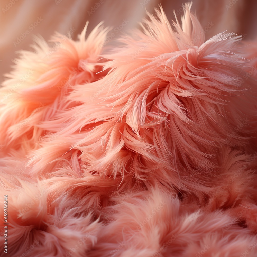 Poster fur background in peach fuzz shade, fluffy splash banner with space for text. concept: delicate colo