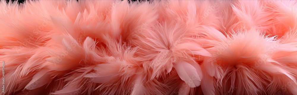 Poster fur background in peach fuzz shade, fluffy splash banner with space for text. concept: delicate colo