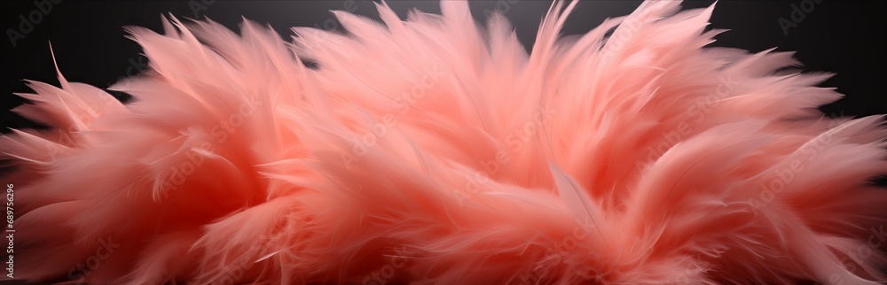 Poster fur background in peach fuzz shade, fluffy splash banner with space for text. concept: delicate colo
