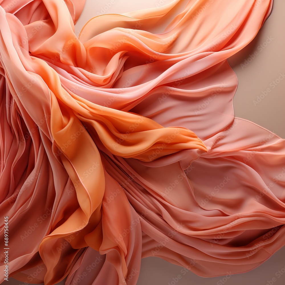 Poster abstract fabric in peach fuzz shade, fluffy splash banner with space for text. concept: delicate col