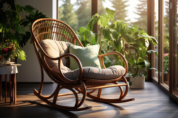 rattan rocking chair on the terrace