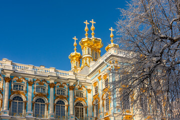 Resurrection church of Catherine palace in winter, Pushkin, Saint Petersburg, Russia
