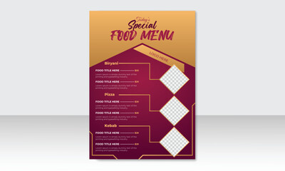 Vector food restaurant menu template, Restaurant food menu, template design. Food flyer design.