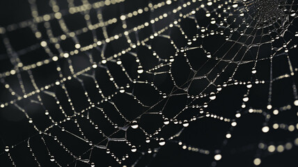 Details of a spider's web, showcasing its intricate structure