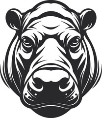 Simple Minimalist Vector Design of a Hippo Head in Classic Black and White, Ideal for Icon or Logo