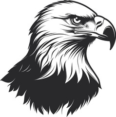 Simple Minimalist Vector Design of a Bald Eagle Head in Classic Black and White, Perfect for Icon or Logo