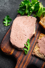 pate foie gras liver poultry eating cooking appetizer meal food snack on the table copy space food background rustic top view