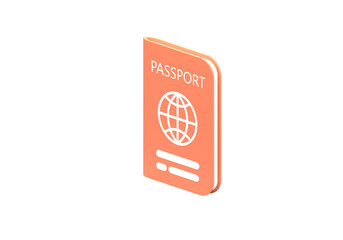 Brown passport icon vacation leisure touring holiday summer vacation concept on isolated background. Travel tourism plane trip planning world tour. 3d render illustration