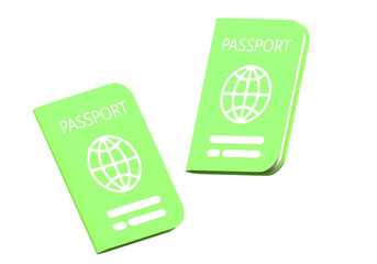 Green passport icon vacation leisure touring holiday summer vacation concept on isolated background. Travel tourism plane trip planning world tour. 3d render illustration