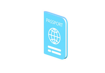 Blue passport icon vacation leisure touring holiday summer vacation concept on isolated background. Travel tourism plane trip planning world tour. 3d render illustration