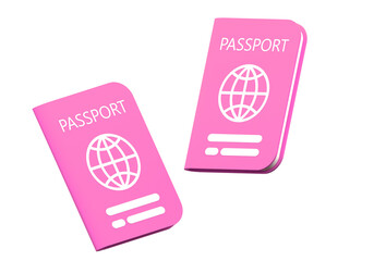 Pink passport icon vacation leisure touring holiday summer vacation concept on isolated background. Travel tourism plane trip planning world tour. 3d render illustration