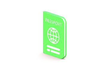 Green passport icon vacation leisure touring holiday summer vacation concept on isolated background. Travel tourism plane trip planning world tour. 3d render illustration