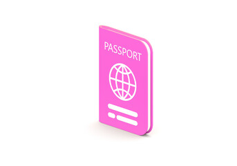 Pink passport icon vacation leisure touring holiday summer vacation concept on isolated background. Travel tourism plane trip planning world tour. 3d render illustration