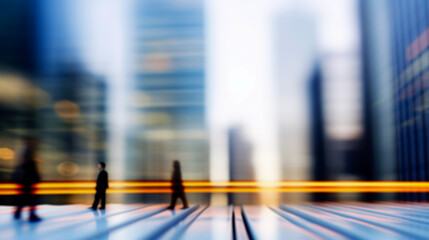 Fast Moving Blurred Background of Business People at Work.
