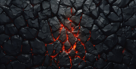 an image of a black stone wall with a aspect ratio, burning in the fire - obrazy, fototapety, plakaty