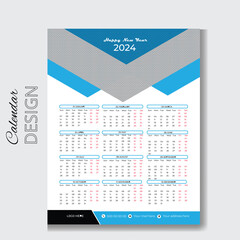 Digital Calendar Design Template 2024,New calendar design 2024 vector graphic.