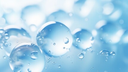 Close-up macro photo of water drops or oil bubbles on blue background.